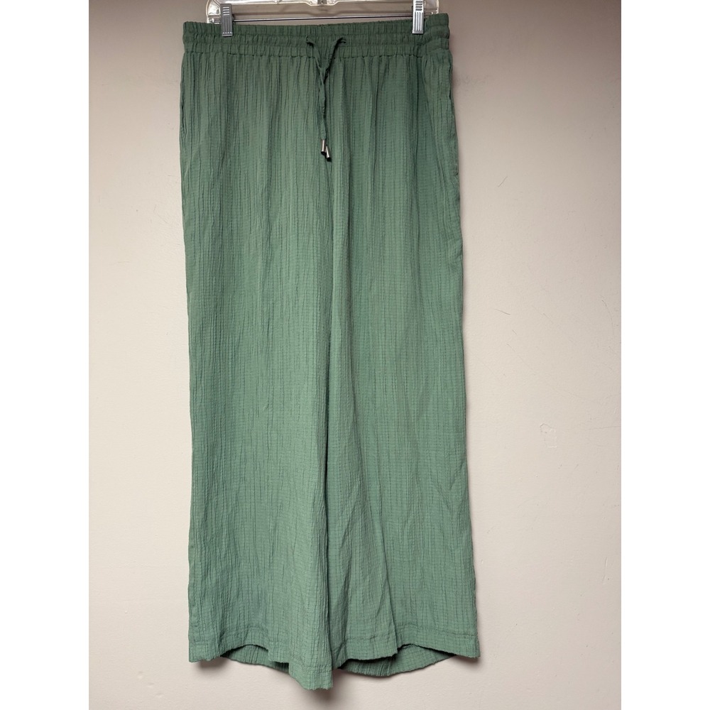 Sabrina Lauren Sage Green Textured Wide Leg Drawstring Pants Plus Size 1X 8262‎